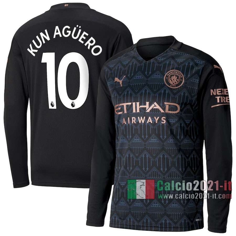 Le Nuove Seconda Maglia Calcio Manchester City Uomo Manica Lunga Kun Agüero #10 2020-2021