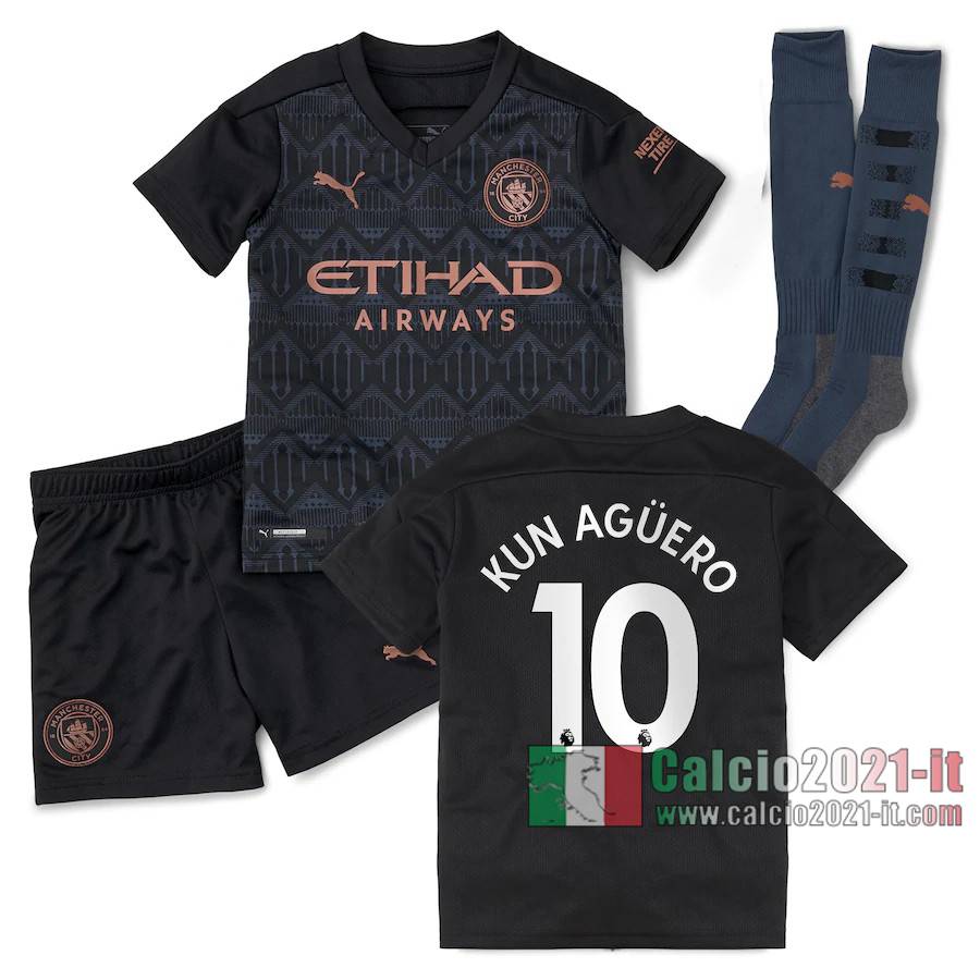 Le Nuove Seconda Maglia Calcio Manchester City Bambino Kun Agüero #10 2020-2021