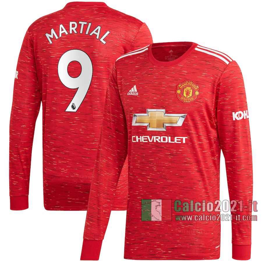 Le Nuove Prima Maglia Calcio Manchester United Uomo Manica Lunga Anthony Martial #9 2020-2021