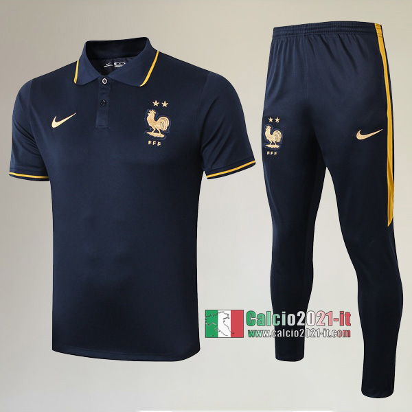 La Nuova Kit Magliette Polo Francia Manica Corta + Pantaloni Azzurra Marino 2019/2020 :Calcio2021-it