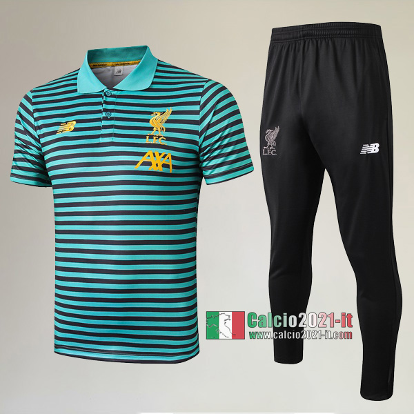 La Nuova Kit Magliette Polo FC Liverpool Manica Corta A Strisce + Pantaloni Verde 2019/2020 :Calcio2021-it