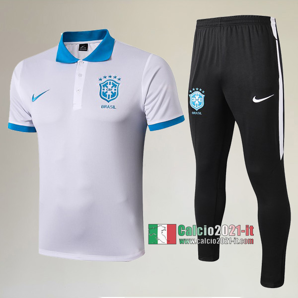 La Nuove Kit Maglietta Polo Brasile Manica Corta + Pantaloni Bianca 2019/2020 :Calcio2021-it