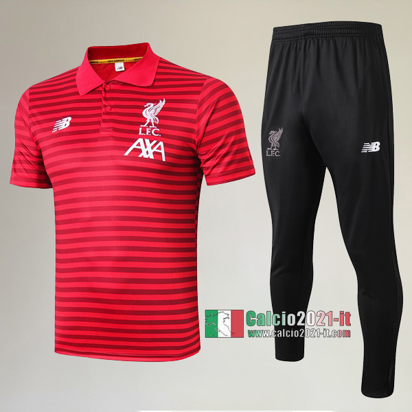 La Nuove Kit Maglietta Polo FC Liverpool Manica Corta A Strisce + Pantaloni Rossa 2019/2020 :Calcio2021-it