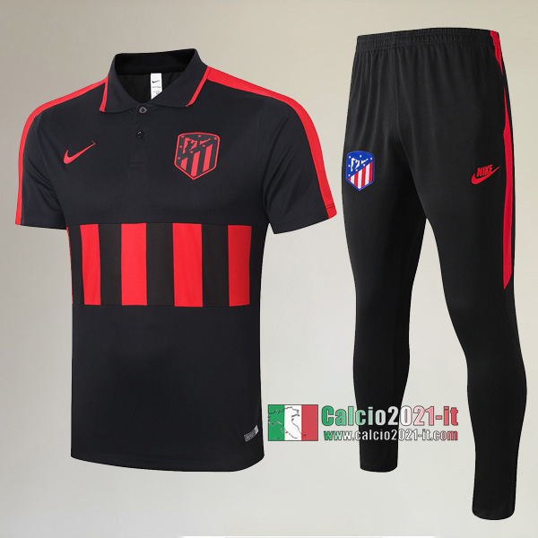 La Nuova Kit Magliette Polo Atletico Madrid Manica Corta + Pantaloni Nera Rossa 2020/2021 :Calcio2021-it