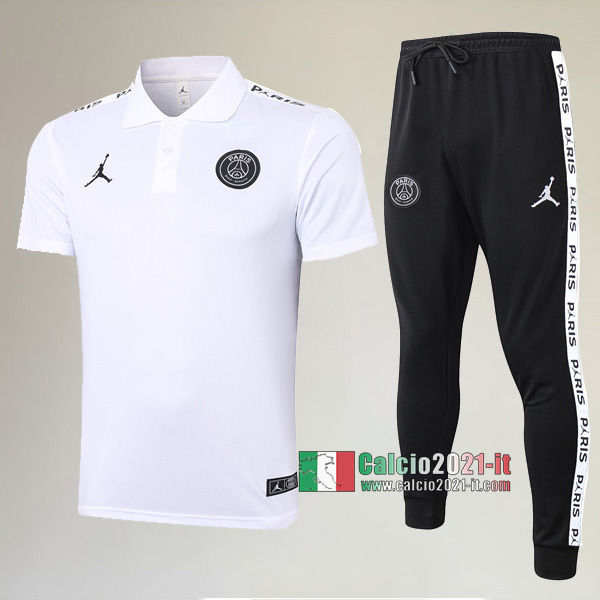 La Nuova Kit Magliette Polo PSG Paris Saint Germain Manica Corta Jordan + Pantaloni Bianca 2020/2021