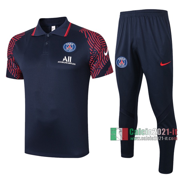 Calcio2021-It: Nuove Classiche Maglietta Polo Shirts Paris Saint Germain Manica Corta Azzurra Scuro 2020/2021