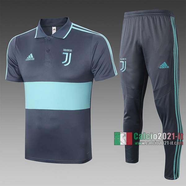 Calcio2021-It: Nuove Maglietta Polo Shirts Juventus Turin Manica Corta Grigia-Azzurra C410# 2020/2021