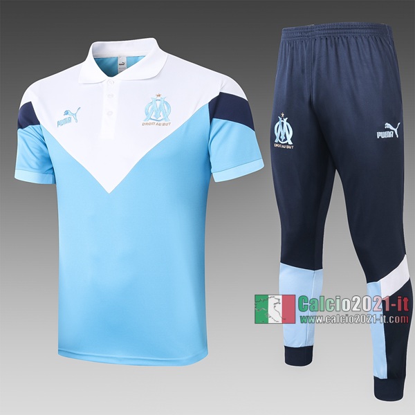 Calcio2021-It: Nuove Maglietta Polo Shirts Olympique Marsiglia Manica Corta Azzurra - Bianca C438# 2020/2021