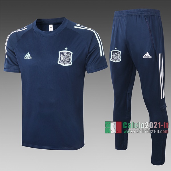 Calcio2021-It: Nuova T Shirt Polo Espagne Manica Corta Azzurra Marino C464# 2020/2021