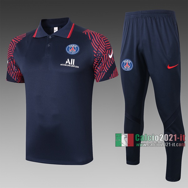 Calcio2021-It: Nuova Maglietta Polo Shirts Paris Saint Germain Manica Corta Azzurra Marino - Rossa C492# 2020/2021