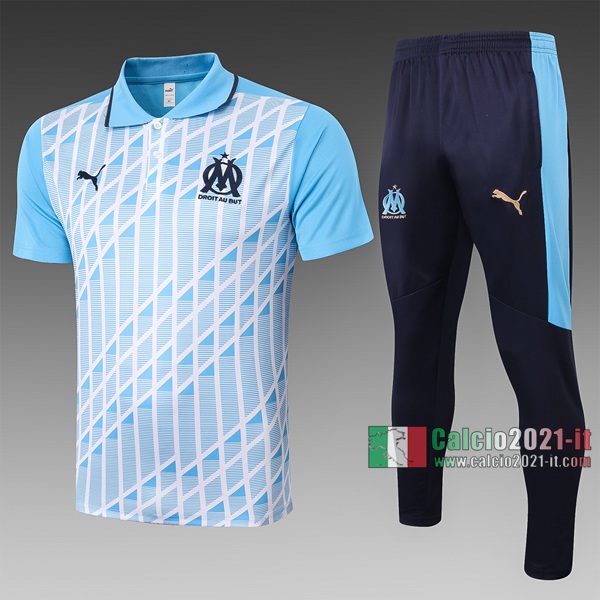 Calcio2021-It: Nuove Maglietta Polo Shirts Olympique Marsiglia Manica Corta Azzurro C521# 2020/2021