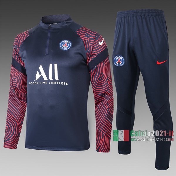 Calcio2021-It: Felpa Tuta Paris Psg Half-Zip Manica Stampate Azzurra 2020 2021