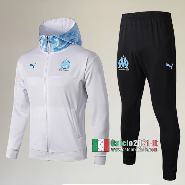 Full-Zip Giacca Cappuccio Hoodie Nuove Del Tuta Da Olympique Marsiglia (OM) + Pantaloni Bianca 2019-2020