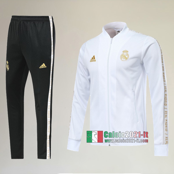 A++ Qualità: Full-Zip Giacca Nuova Del Tuta Real Madrid + Pantaloni Bianca 2019-2020