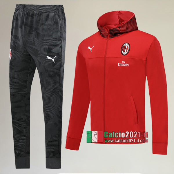 AAA Qualità: Full-Zip Giacca Cappuccio Hoodie Nuove Del Tuta AC Milan + Pantaloni Rossa 2019 2020
