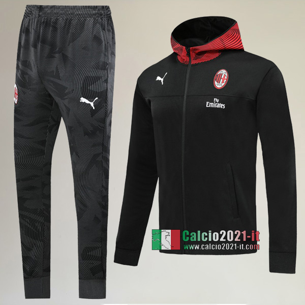 A++ Qualità: Full-Zip Giacca Cappuccio Hoodie Nuova Del Tuta AC Milan + Pantaloni Nera 2019-2020