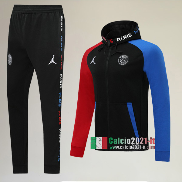 Full-Zip Giacca Cappuccio Hoodie Nuove Tuta Da PSG Paris Jordan + Pantaloni Nera Azzurra Rossa 2020 2021