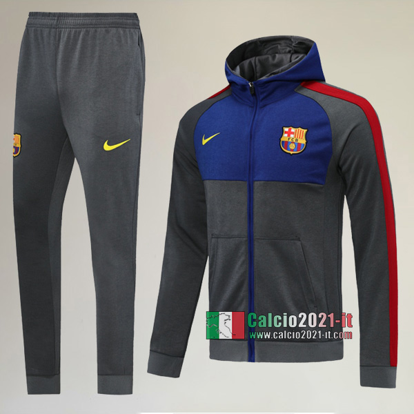 A++ Qualità: Full-Zip Giacca Cappuccio Hoodie Nuova Del Tuta FC Barcellona + Pantaloni Grigia 2020-2021