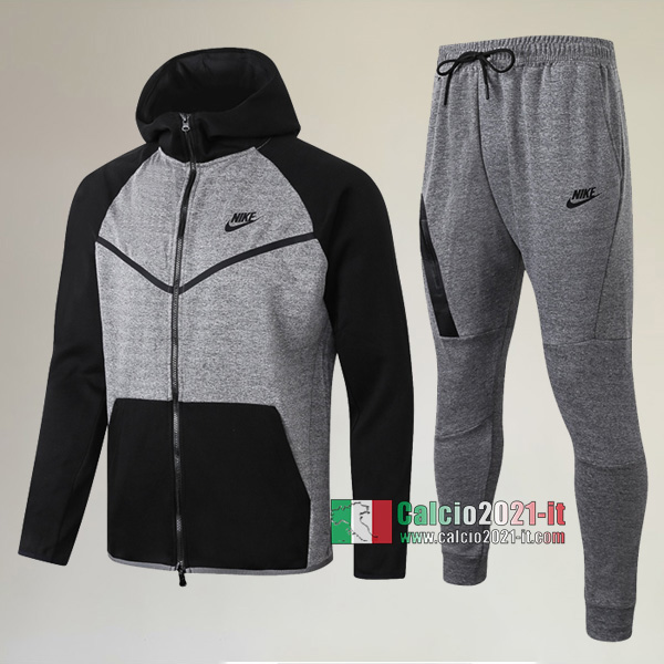 AAA Qualità: Full-Zip Giacca Cappuccio Hoodie Nuove Del Tuta Da Nike + Pantaloni Nera Grigia 2020-2021