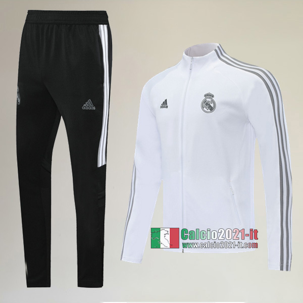 AAA Qualità: Full-Zip Giacca Nuove Del Tuta Real Madrid + Pantaloni Bianca 2020 2021
