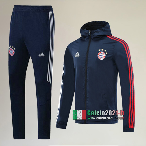 Full-Zip Giacca Antivento Cappuccio Hoodie Nuove Tuta Da Bayern + Pantaloni Azzurra Reale 2020 2021