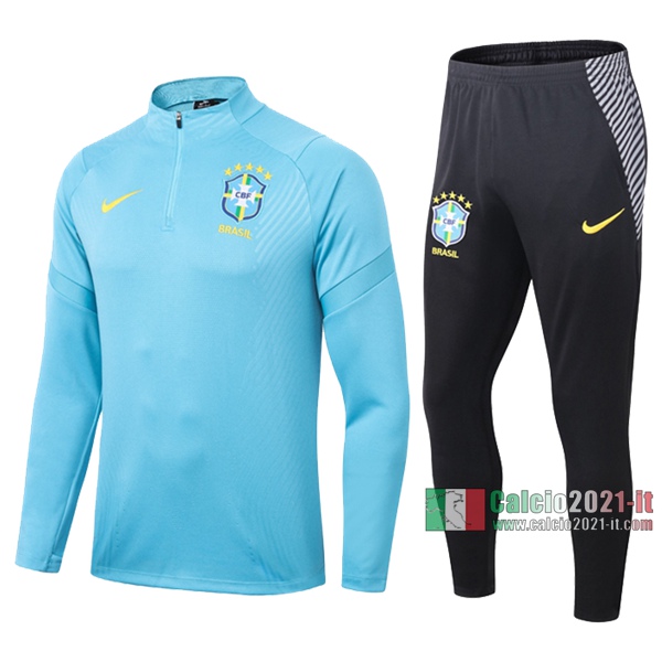 Calcio2021-It: Felpa Tuta Brasile Half-Zip Azzurra 2020 2021