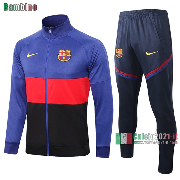 Calcio2021-It: Full-Zip Giacca Sportswear Nuova Del Barcellona Fc Bambino Azzurra Marin Rossa 2020/2021 Retro Thailandia