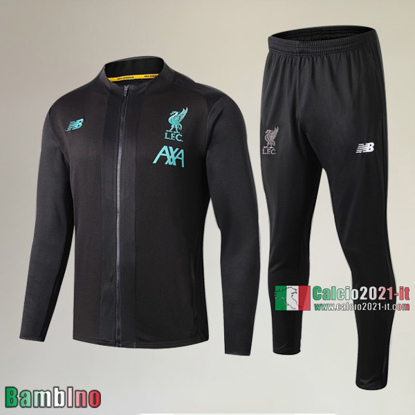 A++ Qualità Full-Zip Giacca Nuove Del Kit Tuta Liverpool FC Bambino Nera/Verde Vintage 2019/2020