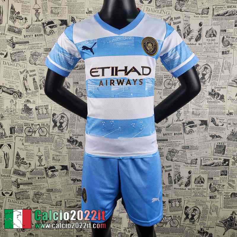 Manchester City Maglia Calcio Blu bianco Bambini 2022 2023 AK42